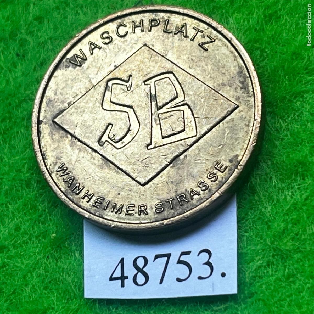 Monedas locales: ficha Alemania, WANHEIMER STRASSE, WASCHPLATZ, SB Selbstbedienung, Autolavado, carwash, token, jet&oacute;n