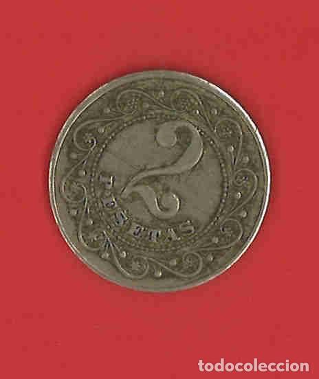 Monedas locales: Moneda de casino espa&ntilde;ol. 2 pesetas. C y M entrelazadas