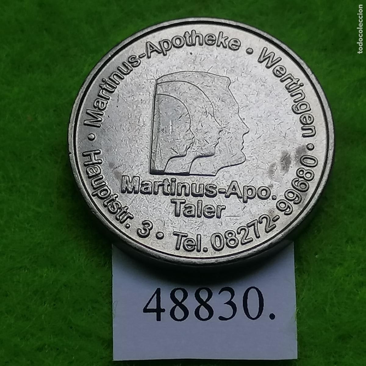 Monedas locales: Ficha Alemania Meitingen, Rathaus, Martinus, Apotheke, farmacia, token, jeton