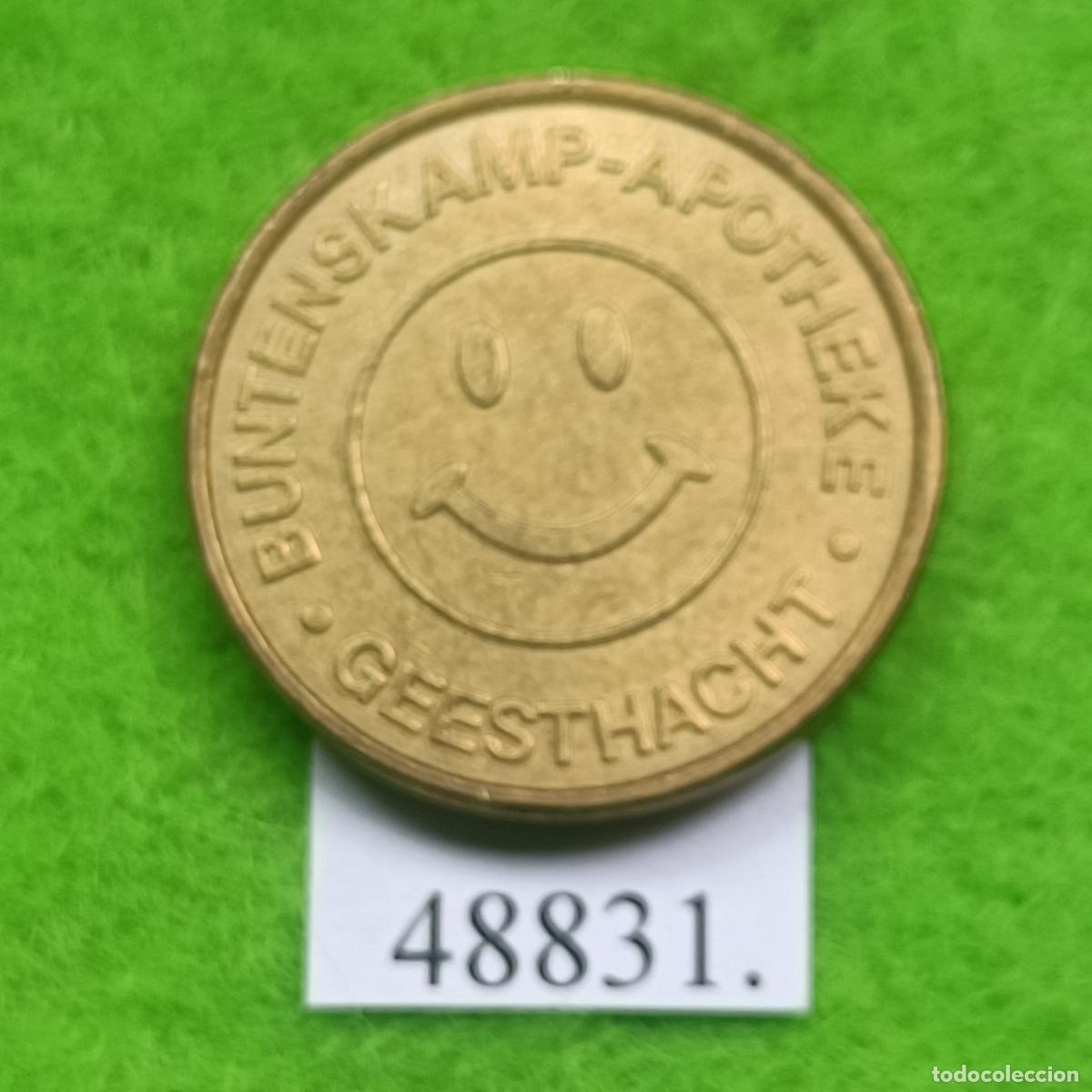 Monedas locales: Ficha Alemania, Geesthacht, Buntenskamp Apotheke, farmacia, token, jet&oacute;n
