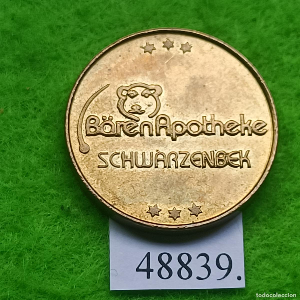 Monedas locales: Ficha Alemania, Schwarzenbek, B&auml;ren-Apotheke, farmacia, token, jet&oacute;n