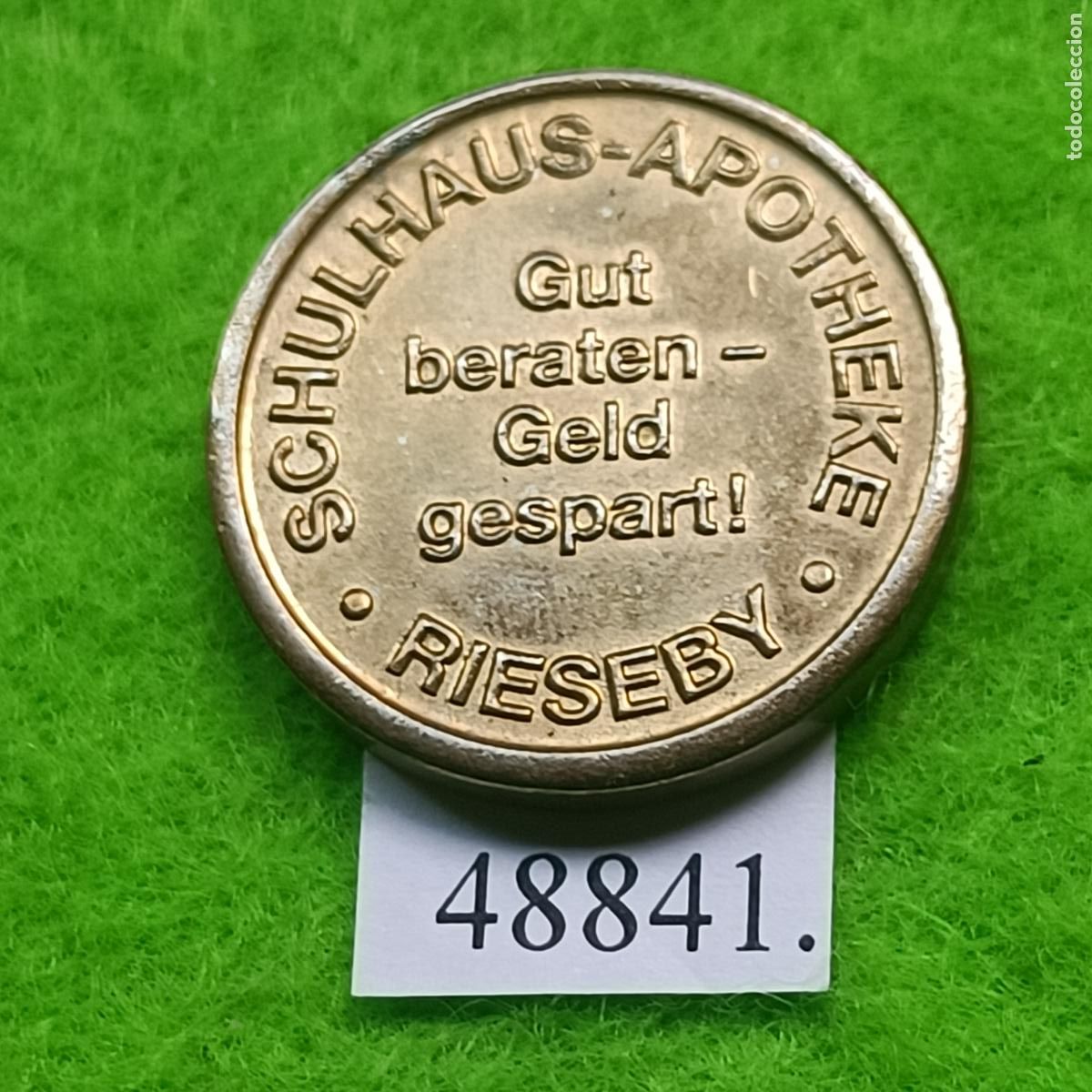 Monedas locales: Ficha Alemania, Rieseby, Schulhaus-Apotheke, farmacia, token, jet&oacute;n