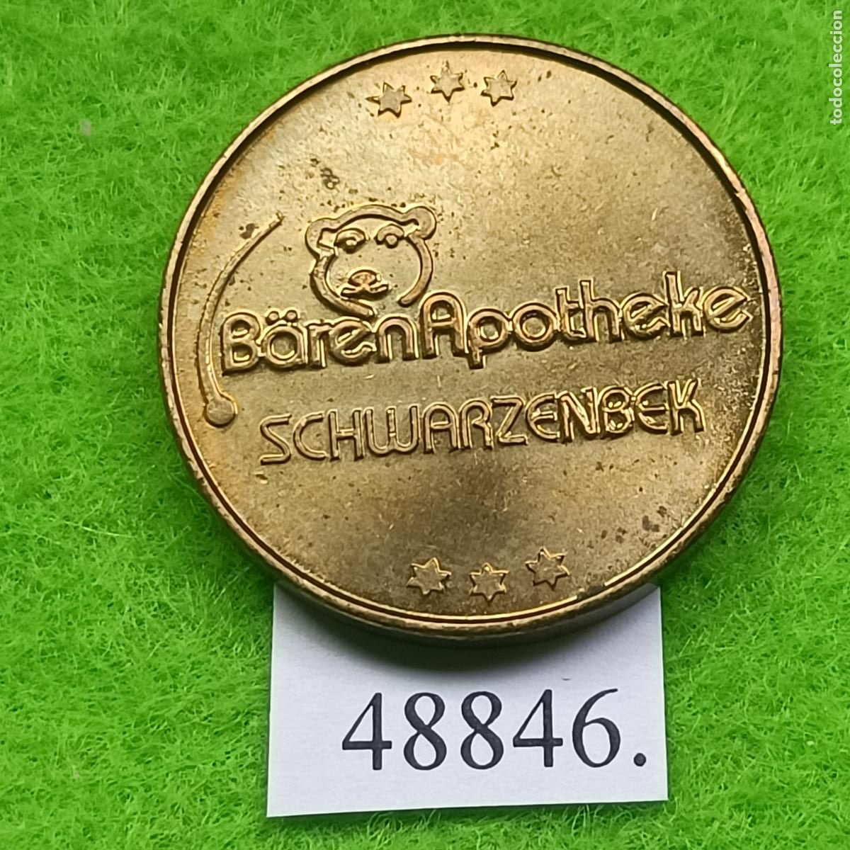 Lokalw&auml;hrung: Ficha Alemania, Schwarzenbek, B&auml;ren Apotheke, farmacia, token, jet&oacute;n