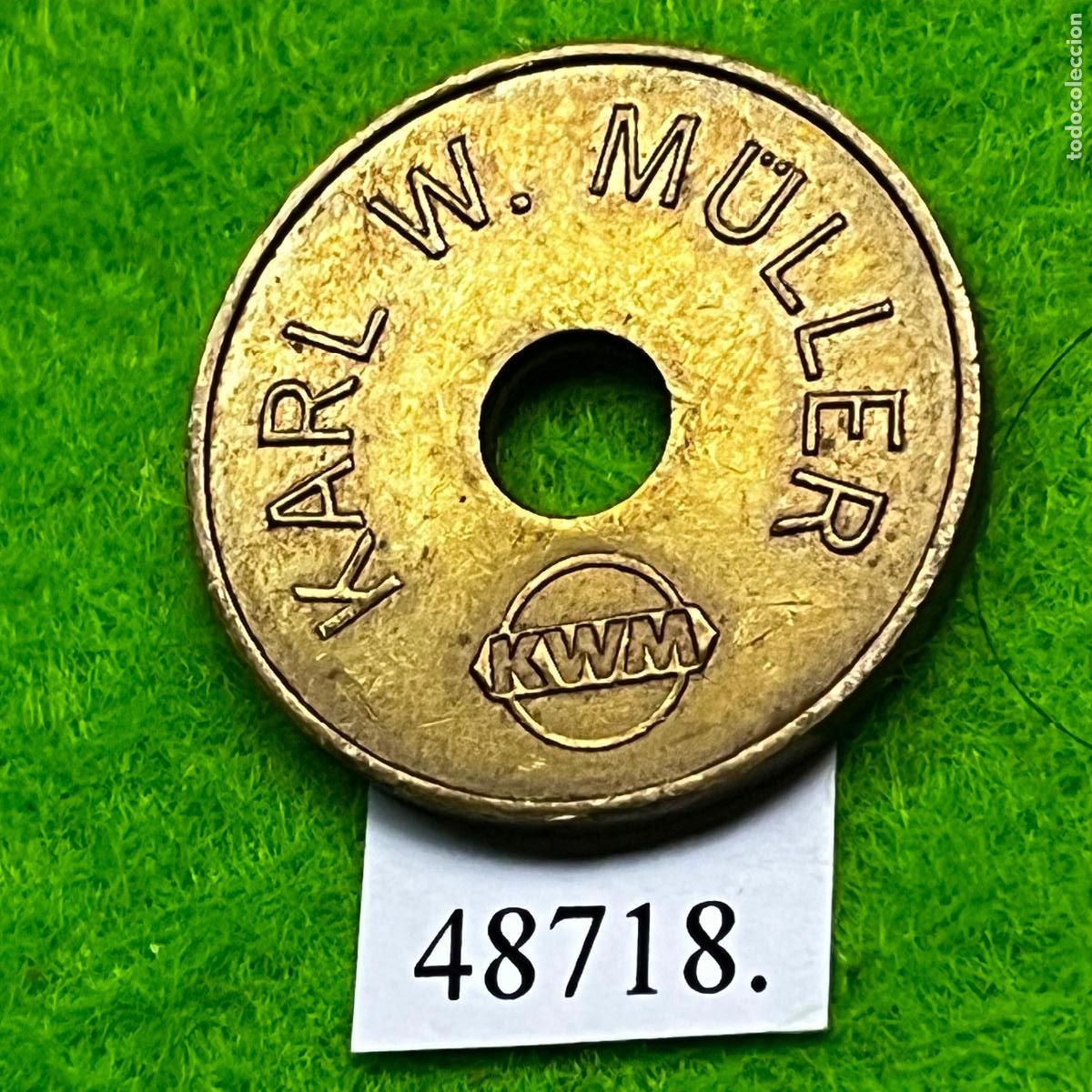Monedas locales: ficha Alemania, Braunschweig, Karl W. M&uuml;ller (KWM), auto lavado, carwash, token, jet&oacute;n