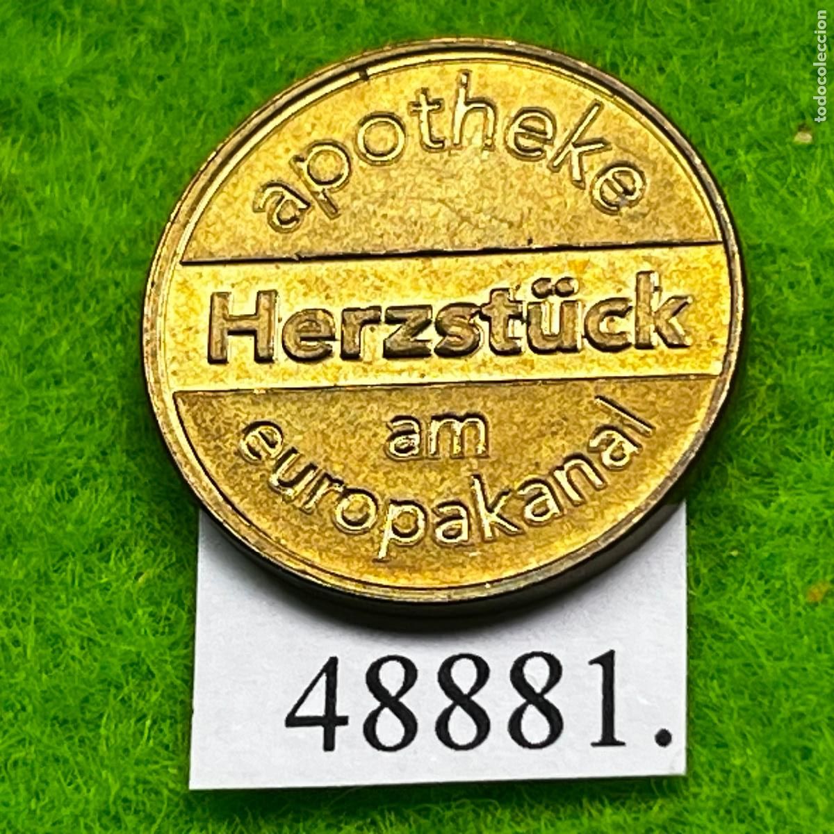 Monete locali: ficha Alemania, F&uuml;rth, apotheke Herzst&uuml;ck am europakanal, farmacia, token, jet&oacute;n