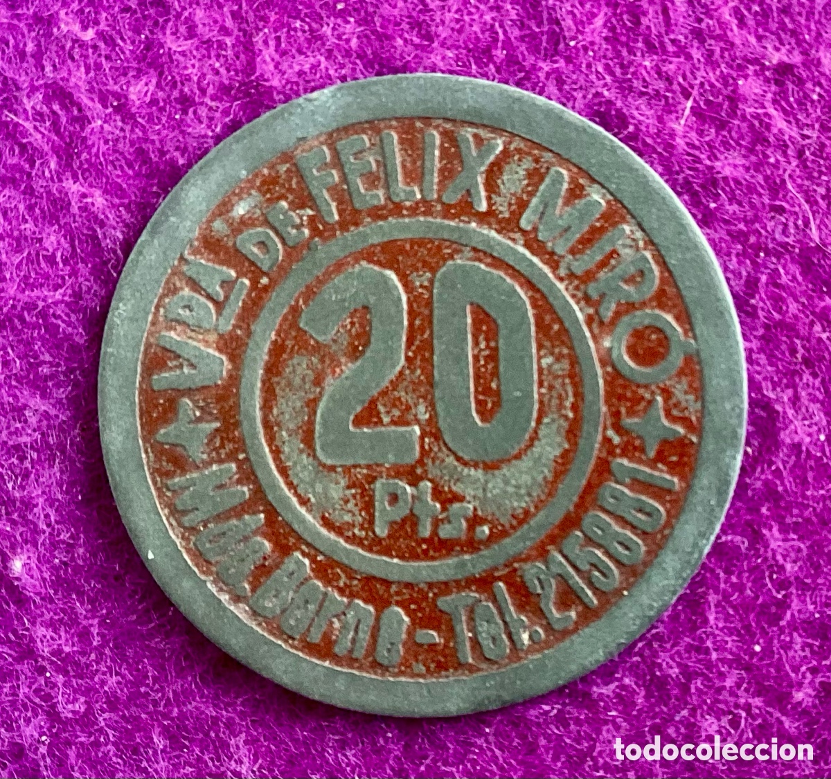 Monedas locales: 20 PESETAS F&Eacute;LIX MIR&Oacute;. ESCASA FICHA COOPERATIVA. BARCELONA