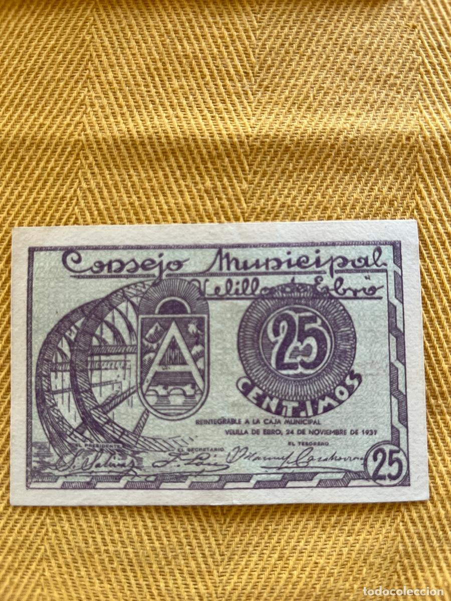 Monedas locales: 25 c&eacute;ntimos Consejo Municipal Velilla de Ebro de 1937