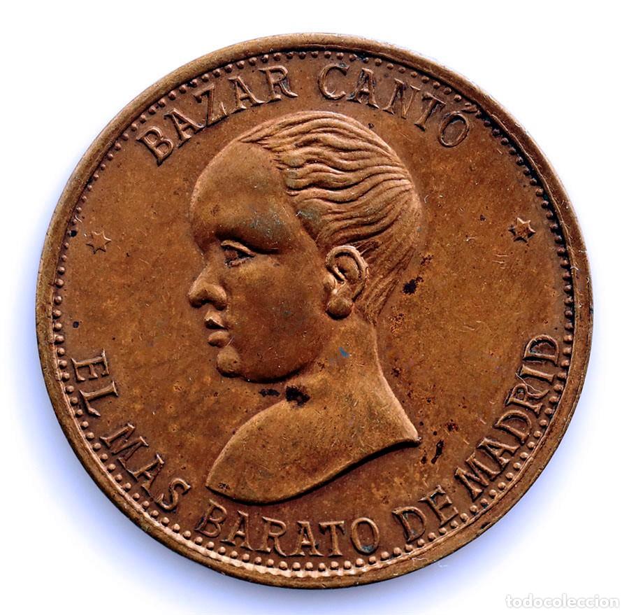 Monedas locales: SC-Alfonso XIII. Jet&oacute;n &rdquo;Bazar Canto&rdquo; 1891. Madrid. EBC+/XF+. Cobre 5 g.