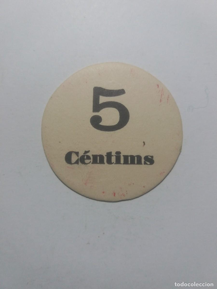 Monedas locales: Ficha 5 C&egrave;ntims UNI&Oacute; COOPERADORS TERRASSA cart&oacute;n