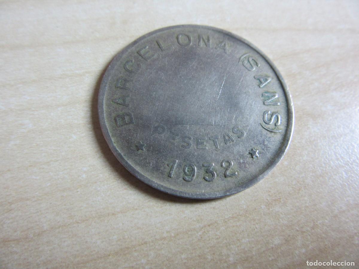 Monete locali: Ficha monetaria de 2 pesetas de La Nueva Actividad Obrera de Barcelona (Sans) 1932 Di&aacute;metro 3 cm