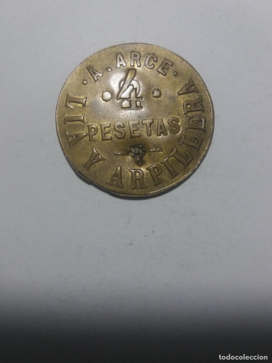 Monedas locales: Ficha Cooperativa 4 Pesetas A.ARCE - LIA Y ARPILLERA