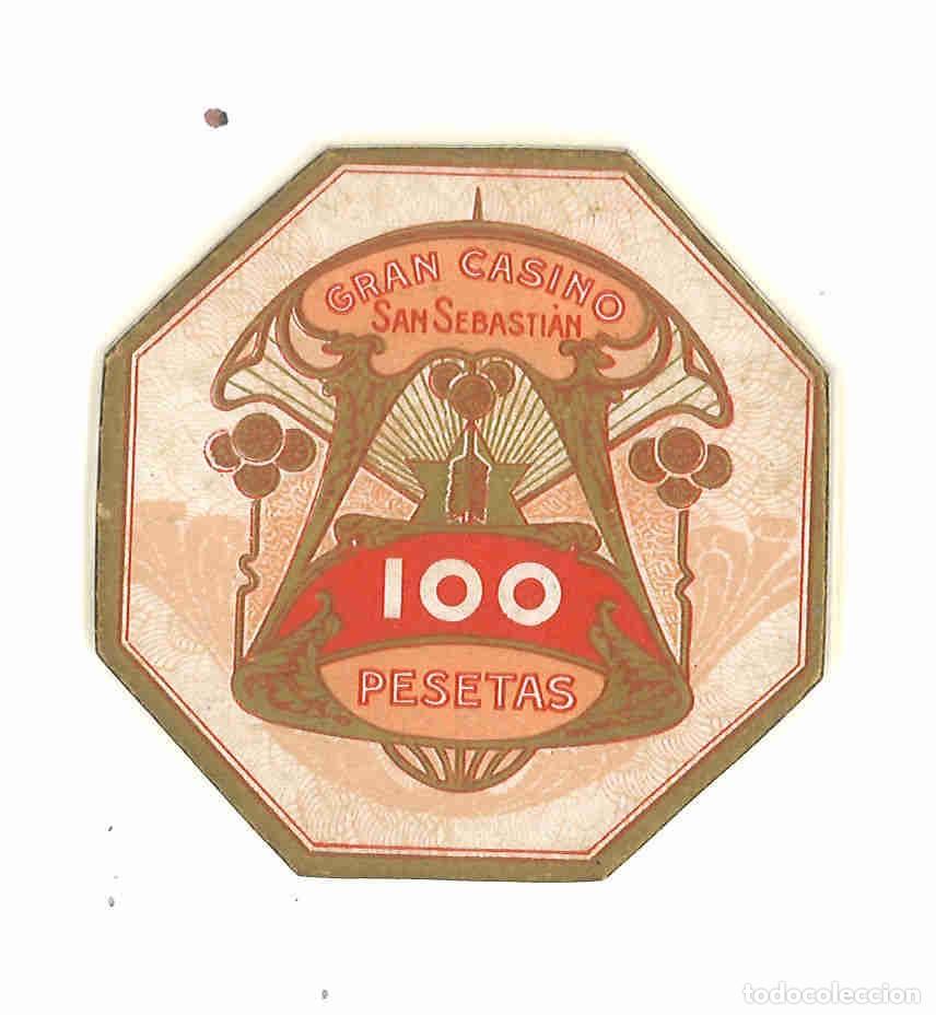 Monedas locales: Ficha de 100 pesetas Gran Casino San Sebasti&aacute;n. Versi&oacute;n en rojo
