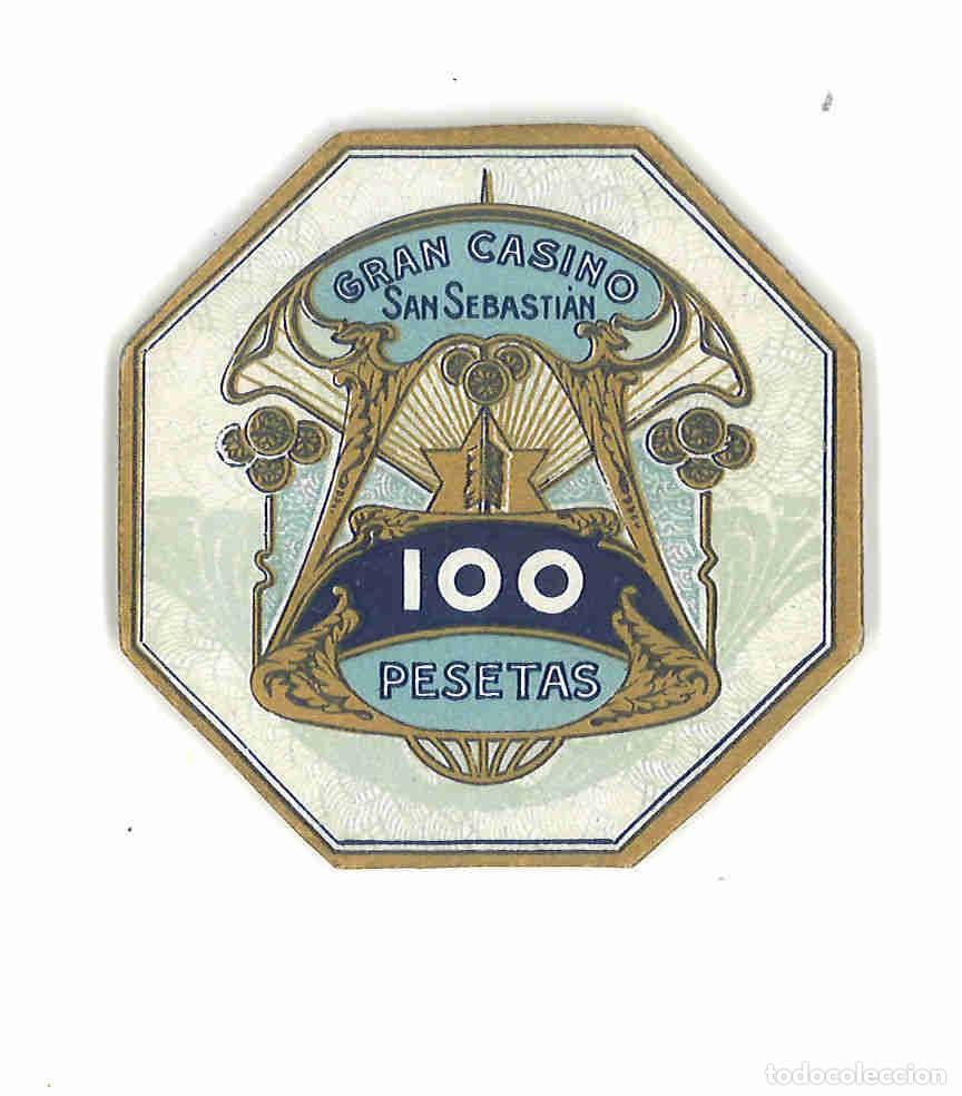 Monedas locales: Ficha de 100 pesetas Gran Casino San Sebasti&aacute;n. Versi&oacute;n en azul