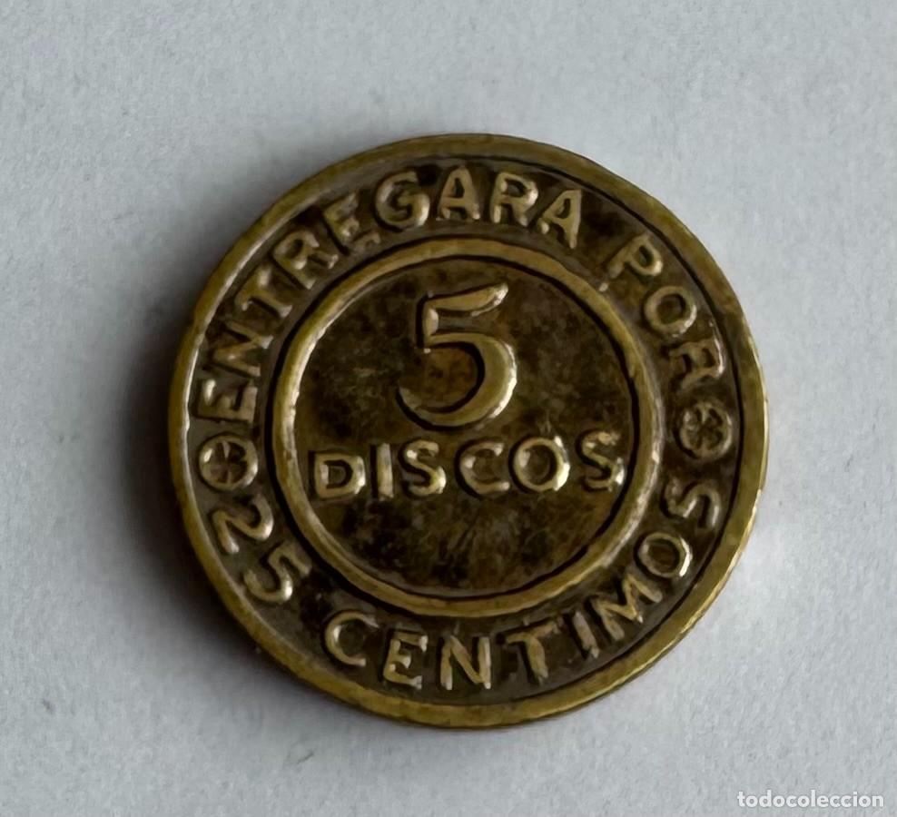 Monedas locales: Ficha / Token La Naval - Talleres San Carlos (C&aacute;diz) - 5 Discos / 25 C&eacute;ntimos - A&ntilde;o 1948