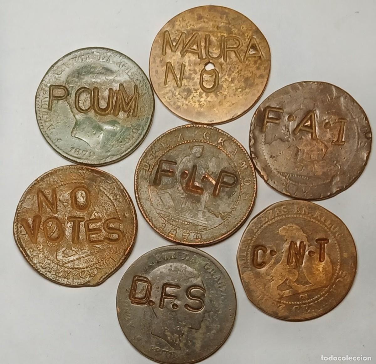 Monedas locales: 7 MONEDAS COBRE DE 10 C&Eacute;NTIMOS,CON SIGLAS Y TEXTOS. ENV&Iacute;O CORREO CERTIFICADO 6 &euro;