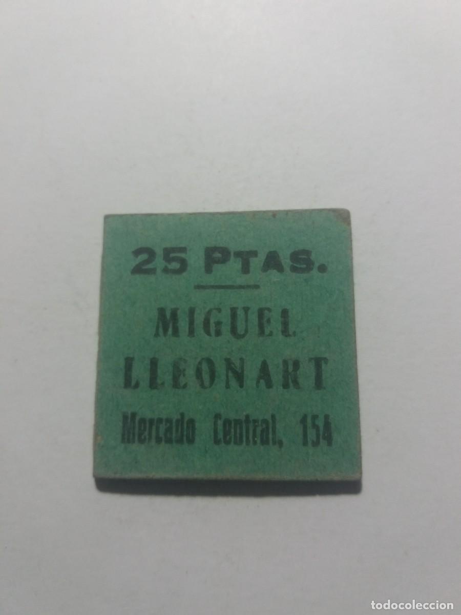 Monedas locales: Ficha Cooperativa 25 Ptas. MIGUEL LLEONART Mercado Central,154