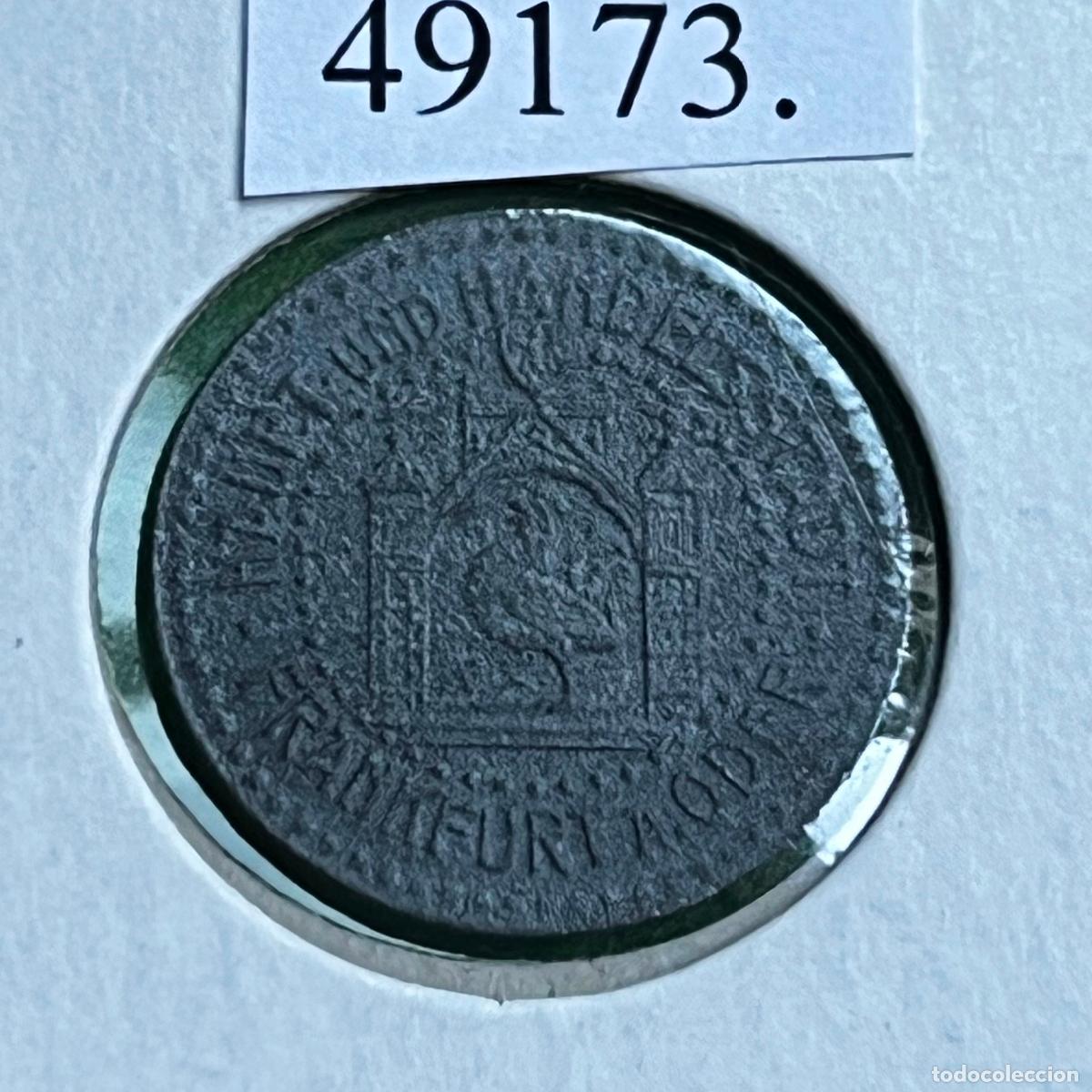 Monedas locales: Ficha Frankfurt Alemania, 5 pfennig 1917 , moneda de necesidad, token, jet&oacute;n
