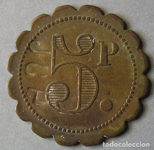 Monedas locales: FICHA DINERARIA DE 5 PESETAS CON EL DIAMETRO LOBULADO - RESELLO JBP