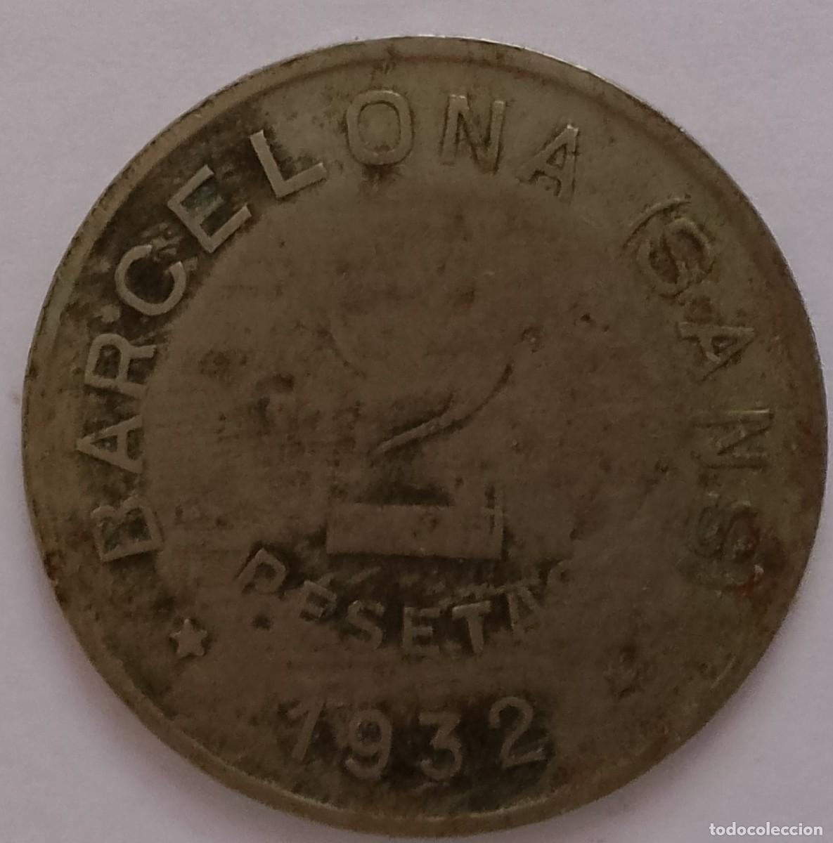 Monedas locales: (6)FICHA DE 2 PESETAS DE LA NUEVA ACTIVIDAD OBRERA BARCELONA SANS 1932