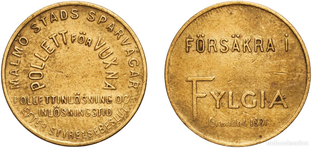 Monedas locales: Sweden ND Tram Token - Malm&ouml; Stads Sp&aring;rv&auml;gar Brass 2.44g XF