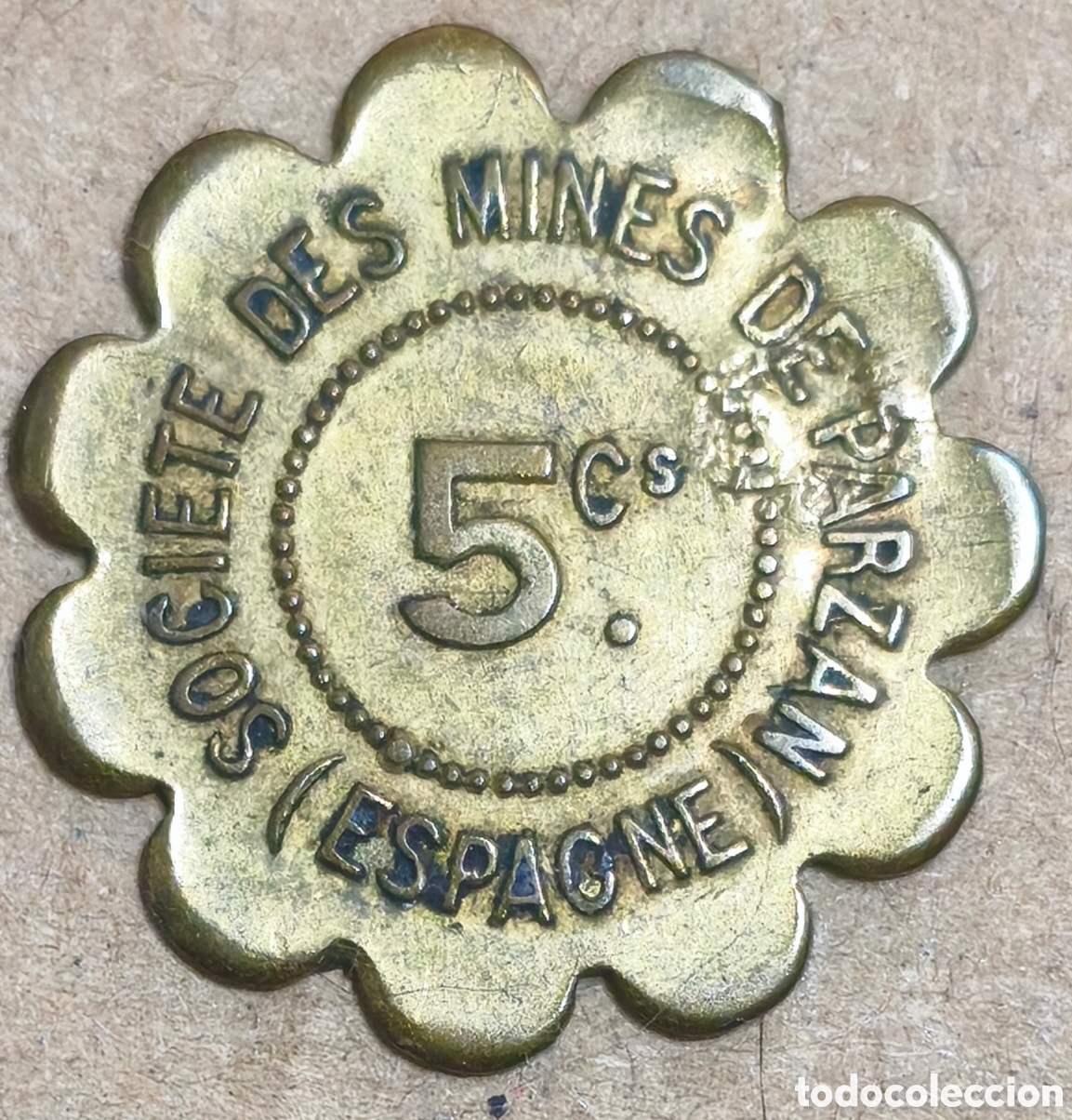 Monedas locales: Ficha de las minas de Parzan - Huesca - 5 c&eacute;ntimos