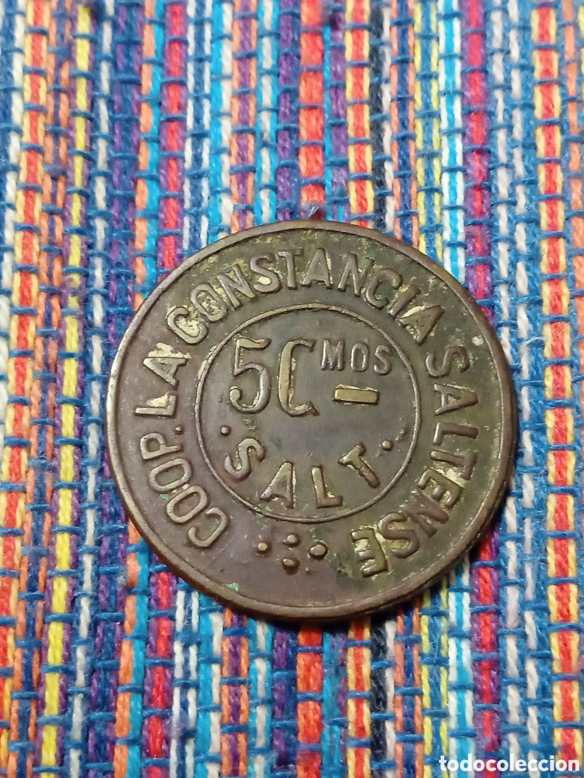 Monedas locales: 5 c&eacute;ntimos. COOPERATIVA LA CONSTANCIA SALTENSE. SALT GERONA GIRONA Lat&oacute;n. L-1937