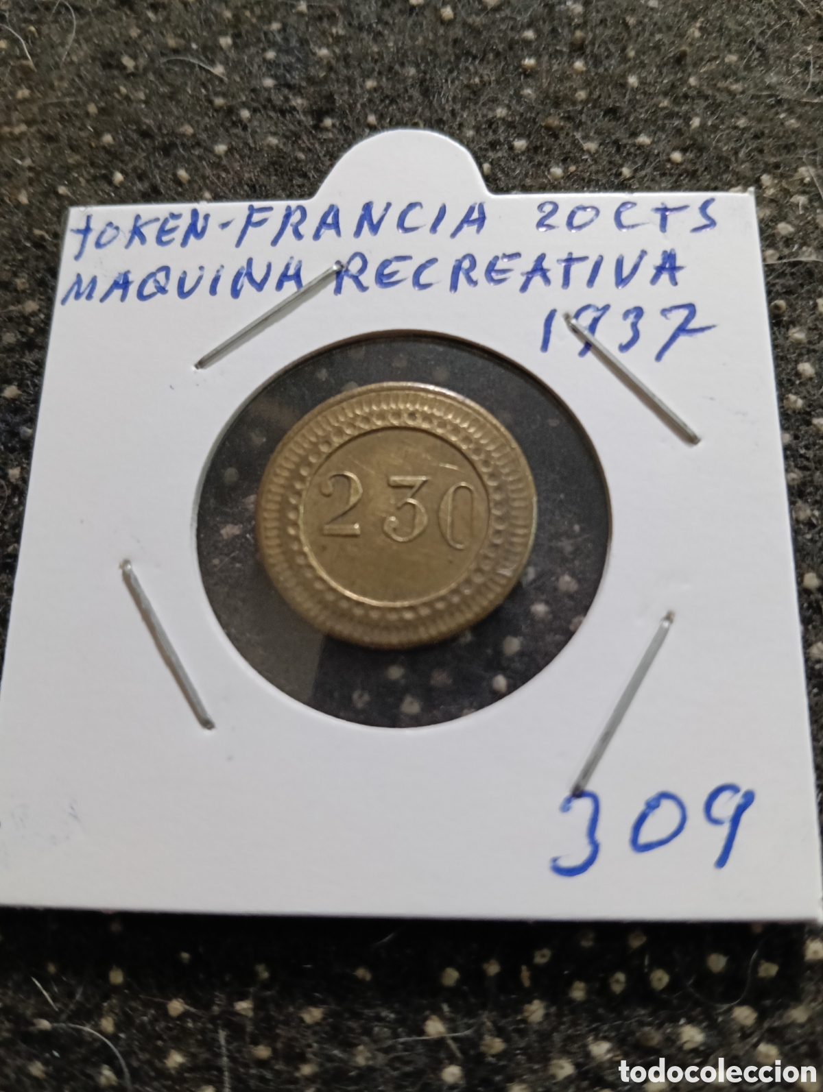 Monedas locales: Token o Jeton Francia 20 Cts maquina recreativa 1937