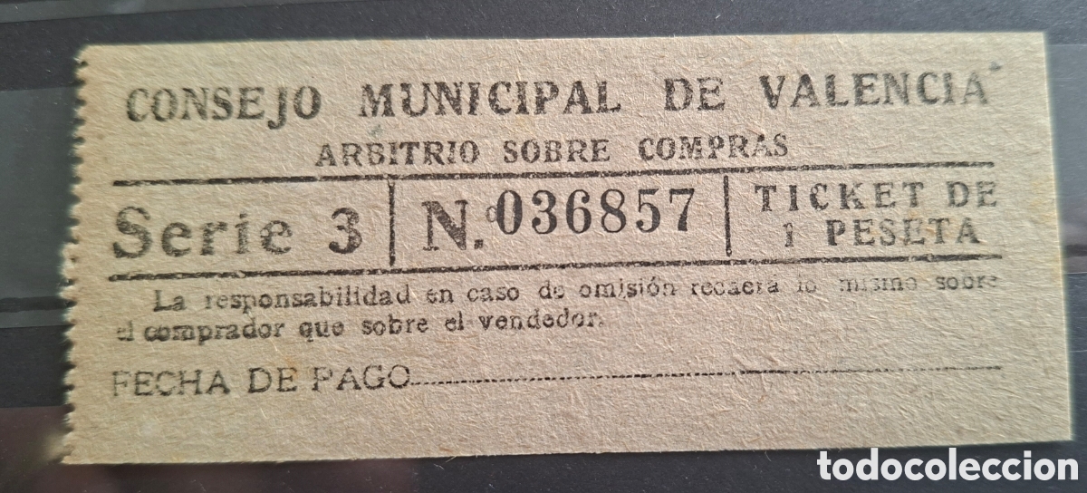 Monedas locales: Consejo Municipal de Valencia Arbitrio sobre compra 1 pta Guerra civil