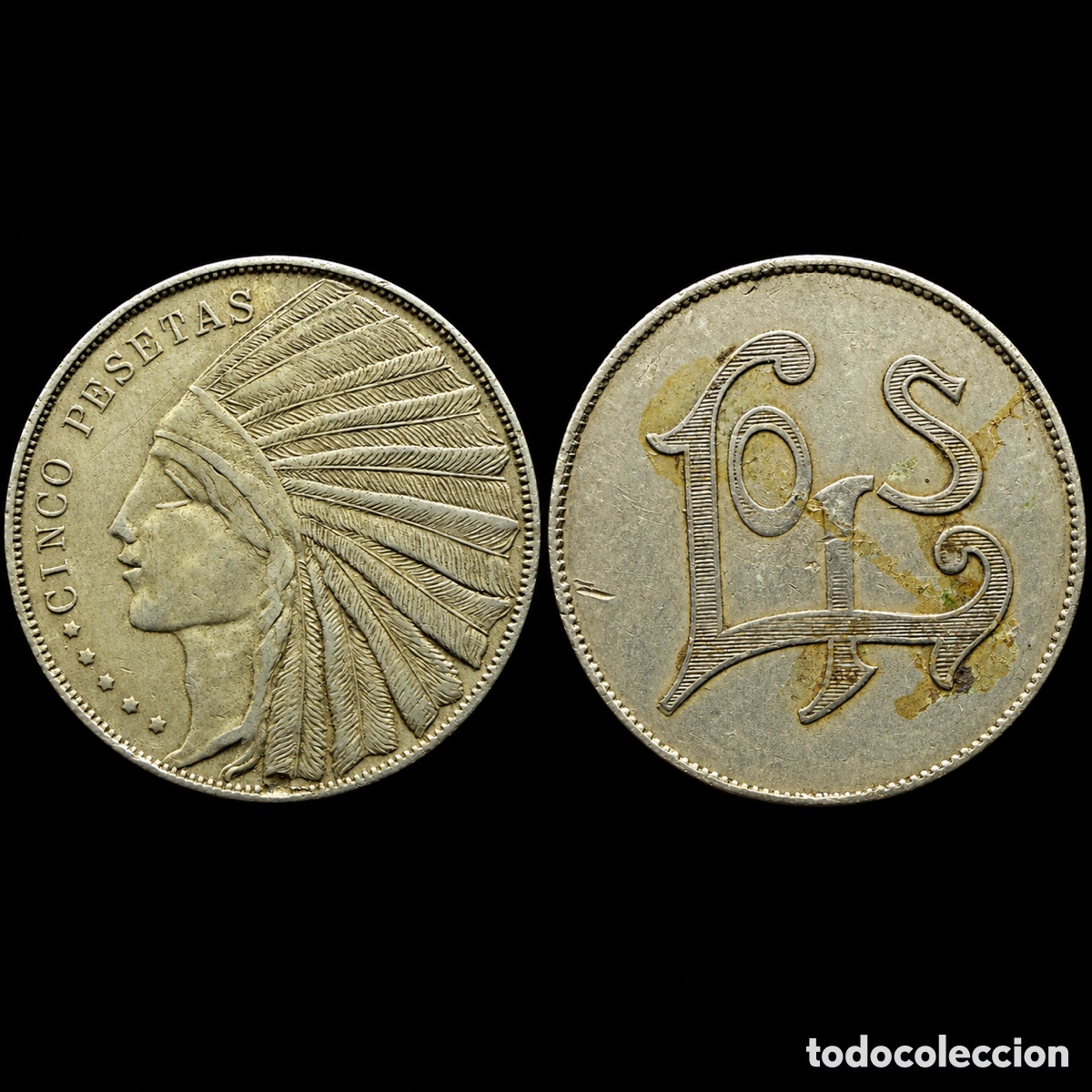 Monnaies locales: Ficha casino 5 pesetas. Busto ind&iacute;gena