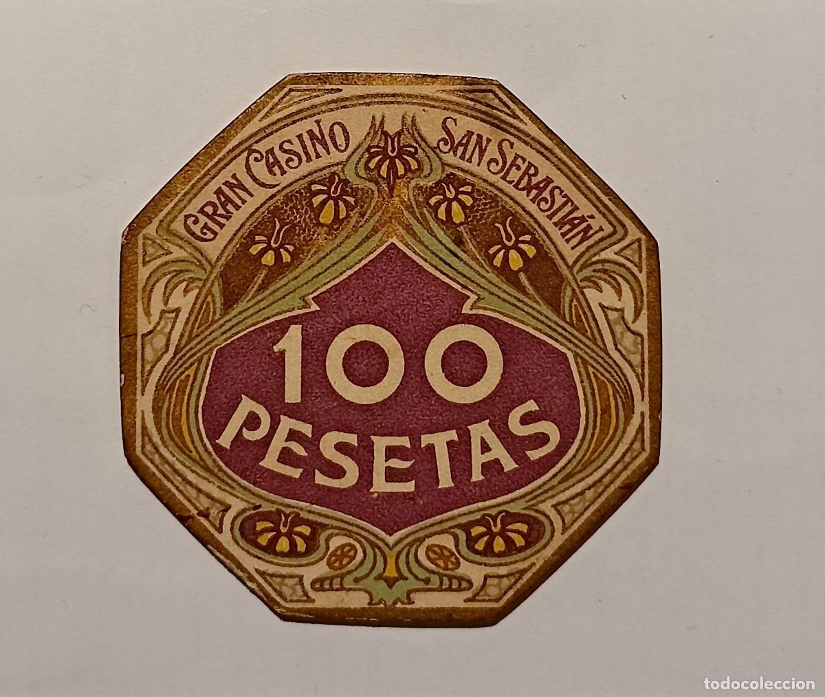 Moedas locais: FICHA 100 PESETAS MORADO DEL GRAN CASINO DE SAN SEBASTIAN