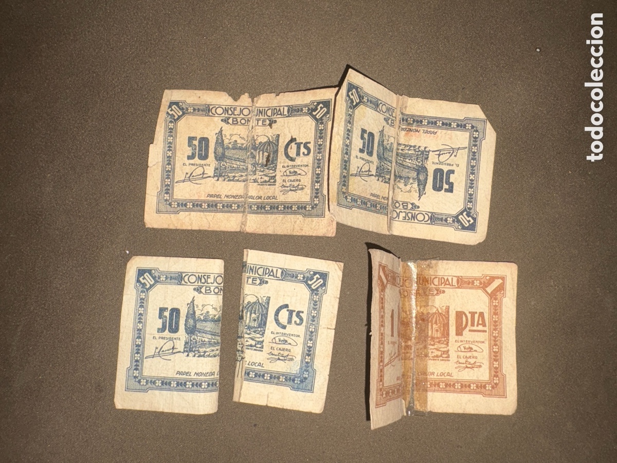 Lokalw&auml;hrung: Lote de 4 billetes GUERRA CIVIL,BONETE,50centimos y 1 peseta*ver fotos*