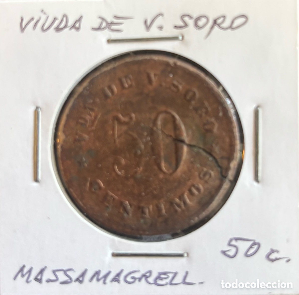 Lokalw&auml;hrung: Ficha monetaria. Viuda de Vicente Soto. Massamagrell. 50 cts.