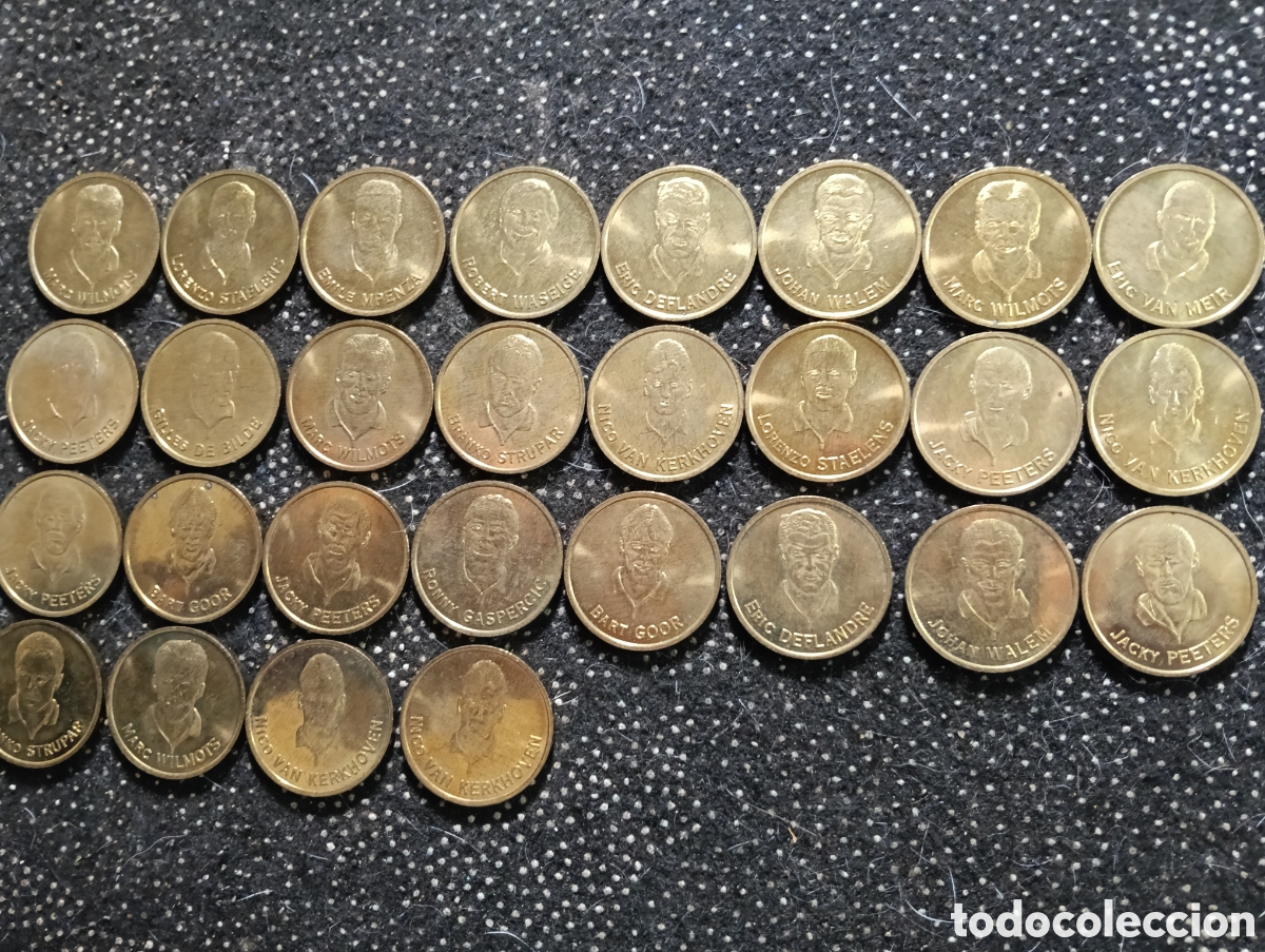 Monete locali: Lote de 28 tokens o Jetons diferentes de B&eacute;lgica futbolistas deportistas jugadores de futbol,