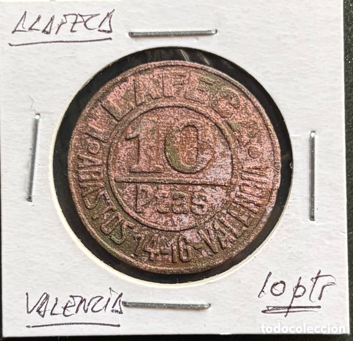 Monedas locales: Ficha monetaria Llafeca. 10 ptas. Valencia Abastos