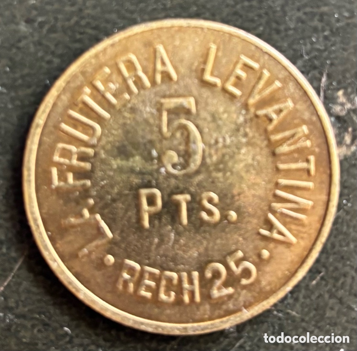 Local Coins: Ficha monetaria. La Frutera Levantina. Esteban Pallarols Xirgu. 5 ptas. Distribuidora frutas