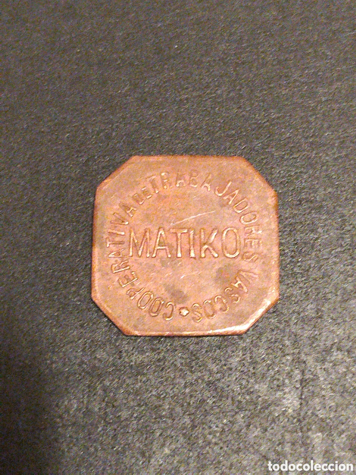 Monedas locales: Ficha moneda guerra civil cooperativa de trabajadores vascos.euskadi.gudari.moneda local.matiko