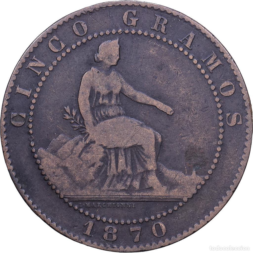 Monedas locales: [#1530817] Espa&ntilde;a, 5 Centimos, 1870, Barcelona, Cobre, MBC, KM:2185