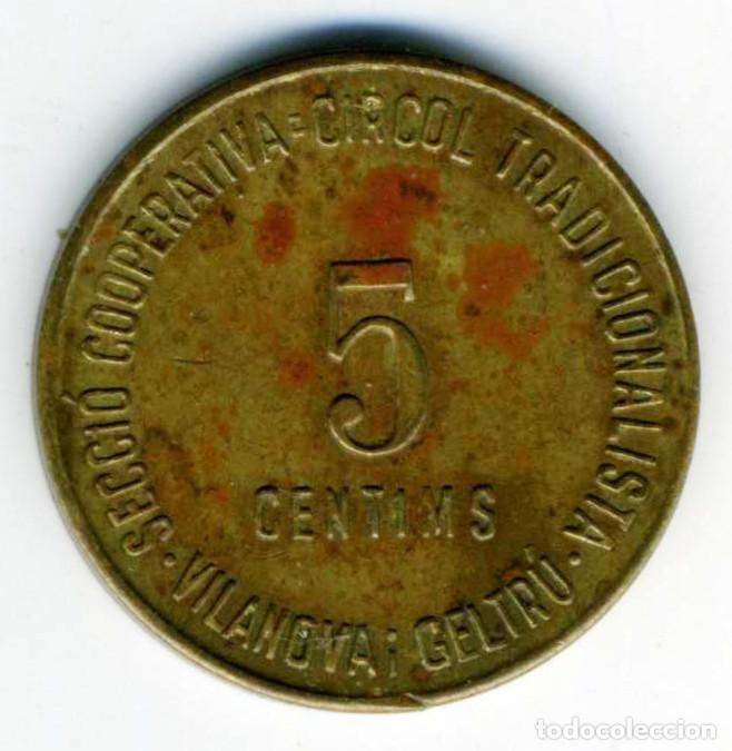 Monedas locales: XS- VILANOVA C&iacute;rcol Tradicionalista CARLINS Secci&oacute; Cooperativa 5 C&egrave;ntims