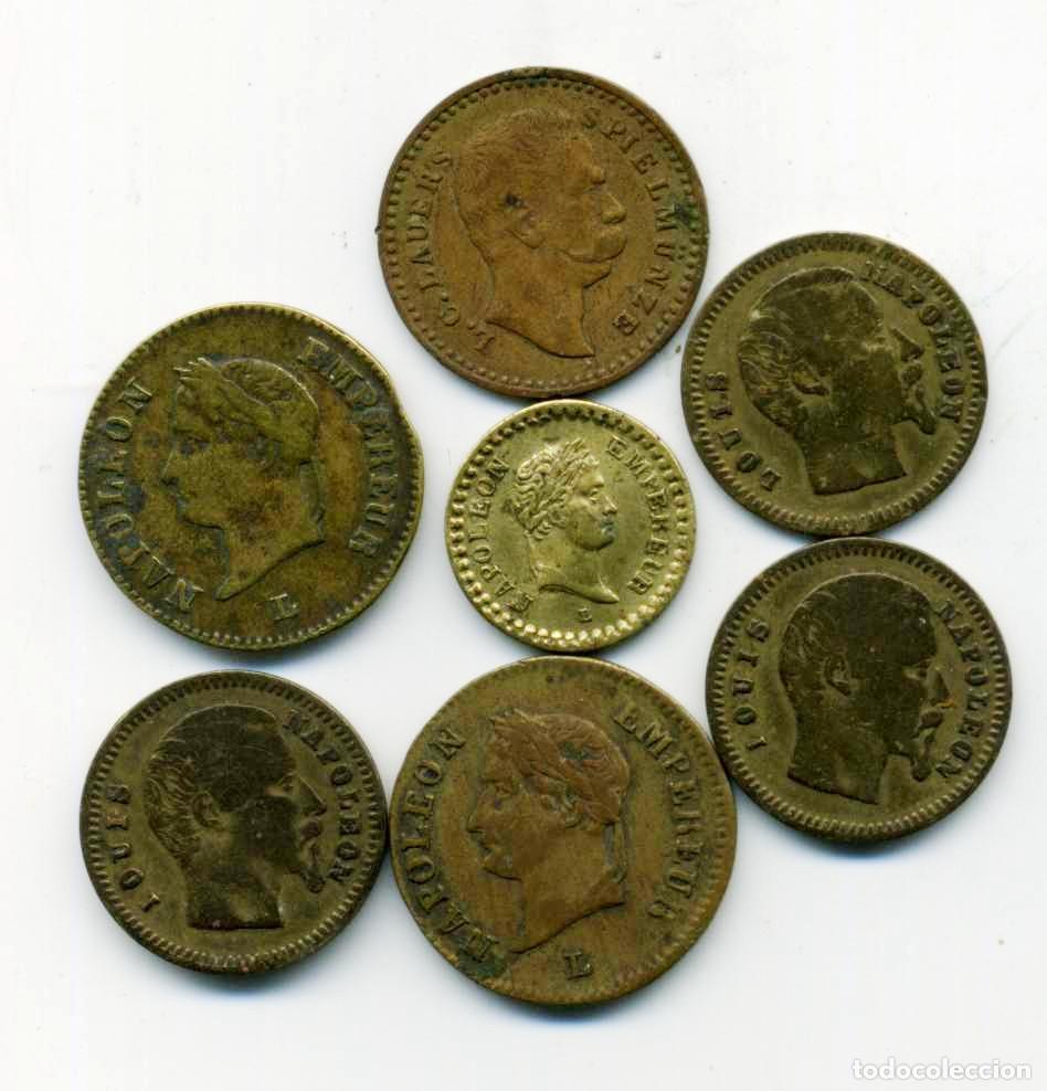 Monedas locales: XS- LOTE de x7 Fichas Spielmarken Siglo XIX NAPOLE&Oacute;N, HUMBERTO, LUIS NAPOLE&Oacute;N