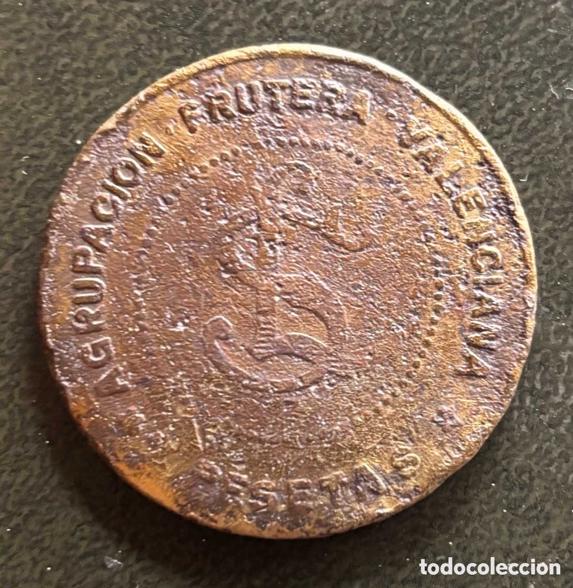 Monedas locales: Ficha monetaria. Agrupaci&oacute;n frutera valenciana. 2 pesetas