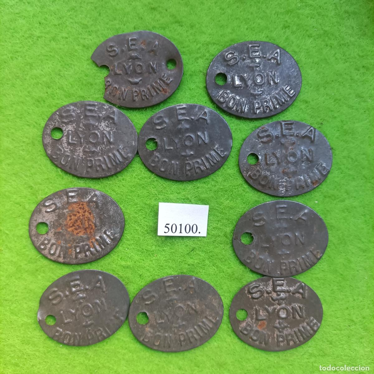Monedas locales: ficha Francia, lote de 10, S.E.A. LYON / BON PRIME, Soci&eacute;t&eacute; &Eacute;conomique d'Alimentation, token, jet&oacute;n,