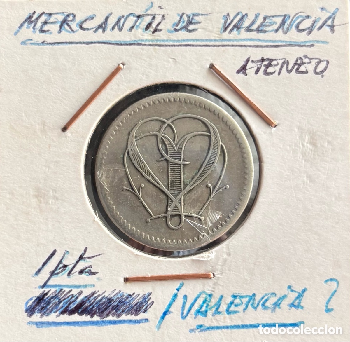 Monedas locales: Ficha monetaria. Ateneo mercantil de Valencia ? 1 peseta