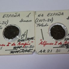 Monedas medievales: LOTE DE 2 MONEDAS DE 1 DINERO ND DE ALFONSO I DE ARAGÓN ( 1109-1126 ) AB.21 DE TOLEDO EN RC+ Y BC