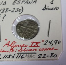 Monedas medievales: 1 DINERO ND DE ALFONSO IX ( 1188 -1230 ) AB.115 EN MBC, LEÓN, SUPUESTAMENTE