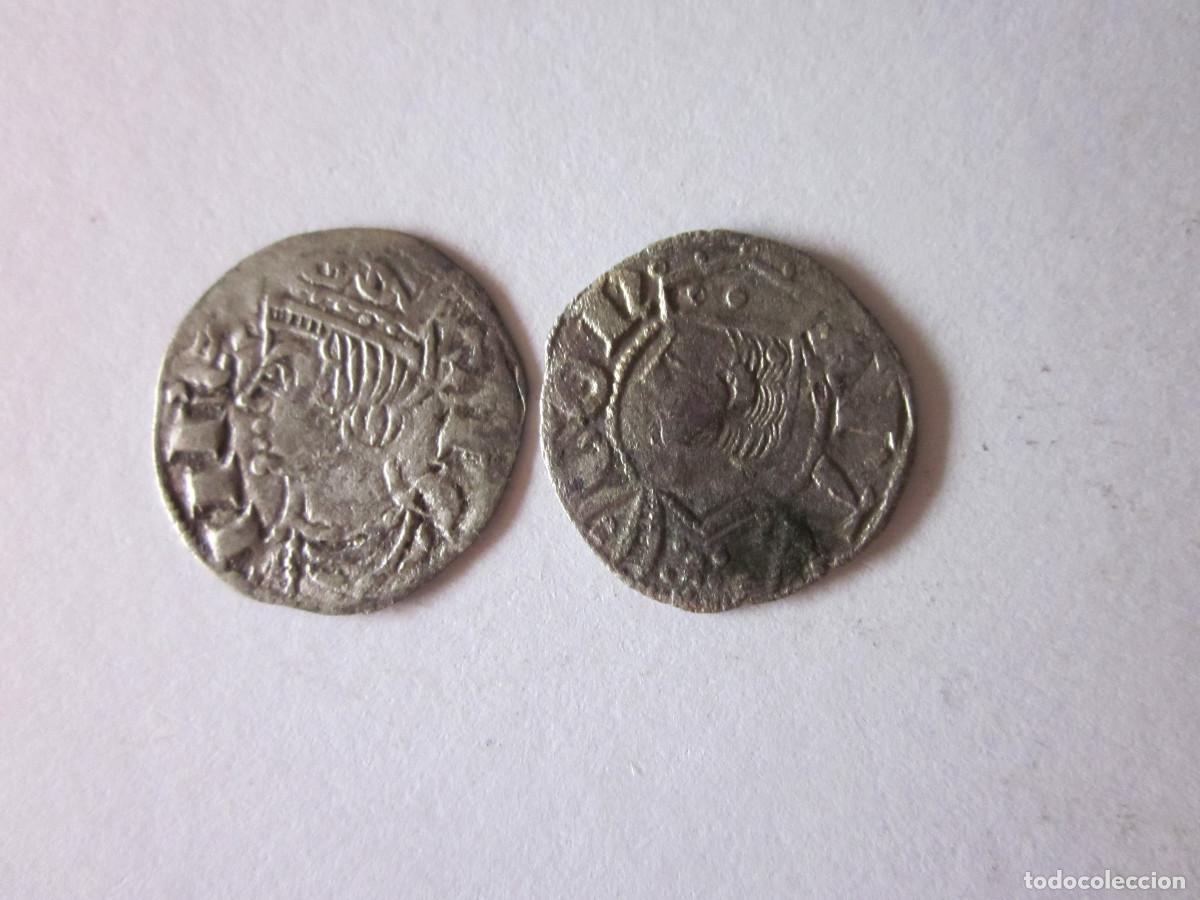 Monedas medievales: Cornado de Sancho IV. Sevilla. Y Dinero de Jaime II. Arag&oacute;n.