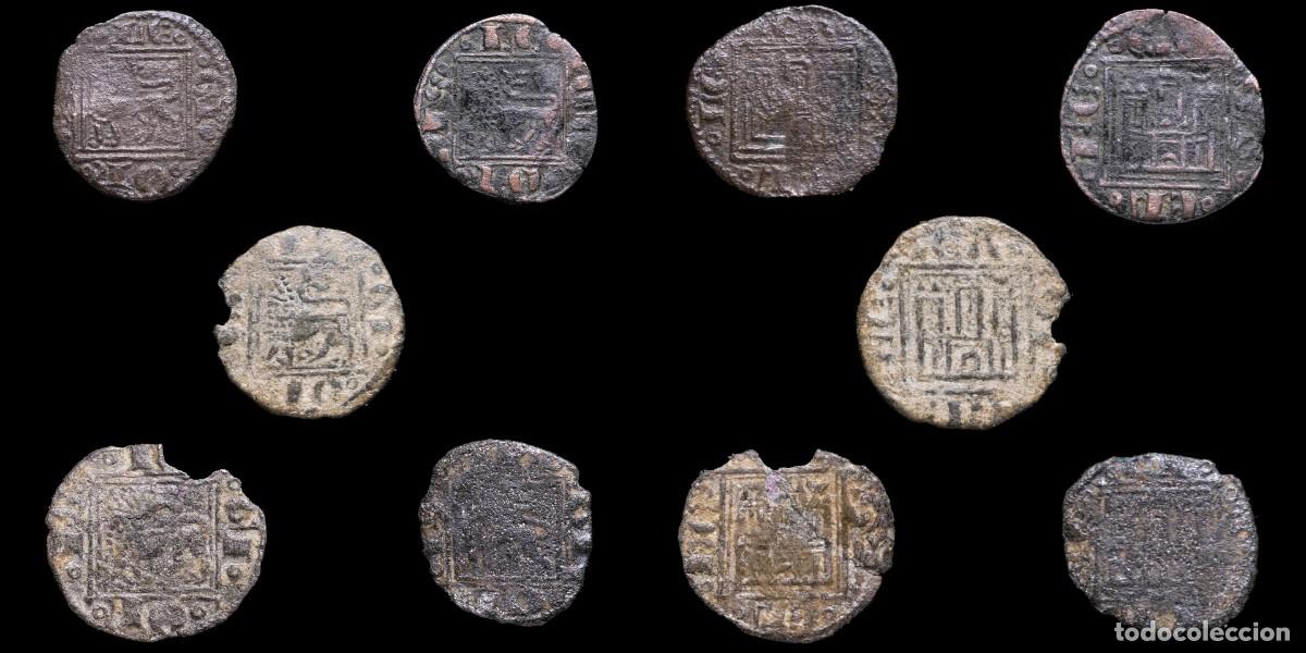 Monedas medievales: 1252/1284, Obol Alfonso X, Diferent mint, 5 Coins Lot.