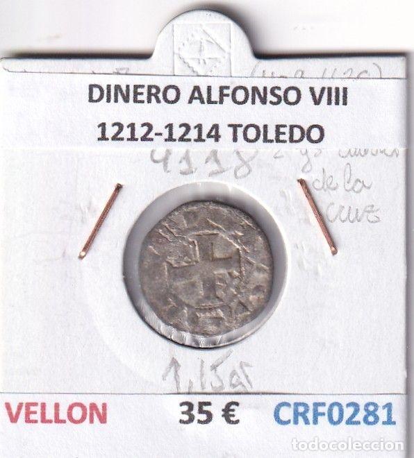 Monete medievali: CRF0281 MONEDA ESPA&Ntilde;A DINERO ALFONSO VIII 1212-1214 TOLEDO VELLON