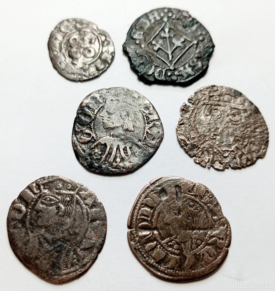 Monedas medievales: ⚜️ Interesante lote de 6 monedas medievales, Corona de Arag&oacute;n. Peso bruto 17 g
