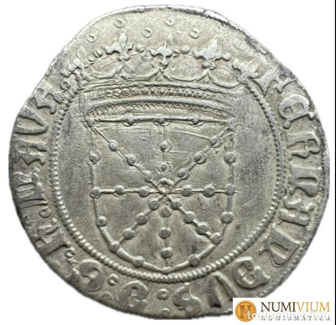 Monedas medievales: Fernando I de Navarra, II de Arag&oacute;n. El Cat&oacute;lico (1512-1516). 1 real. Navarra. MBC+/MBC. Muy rara