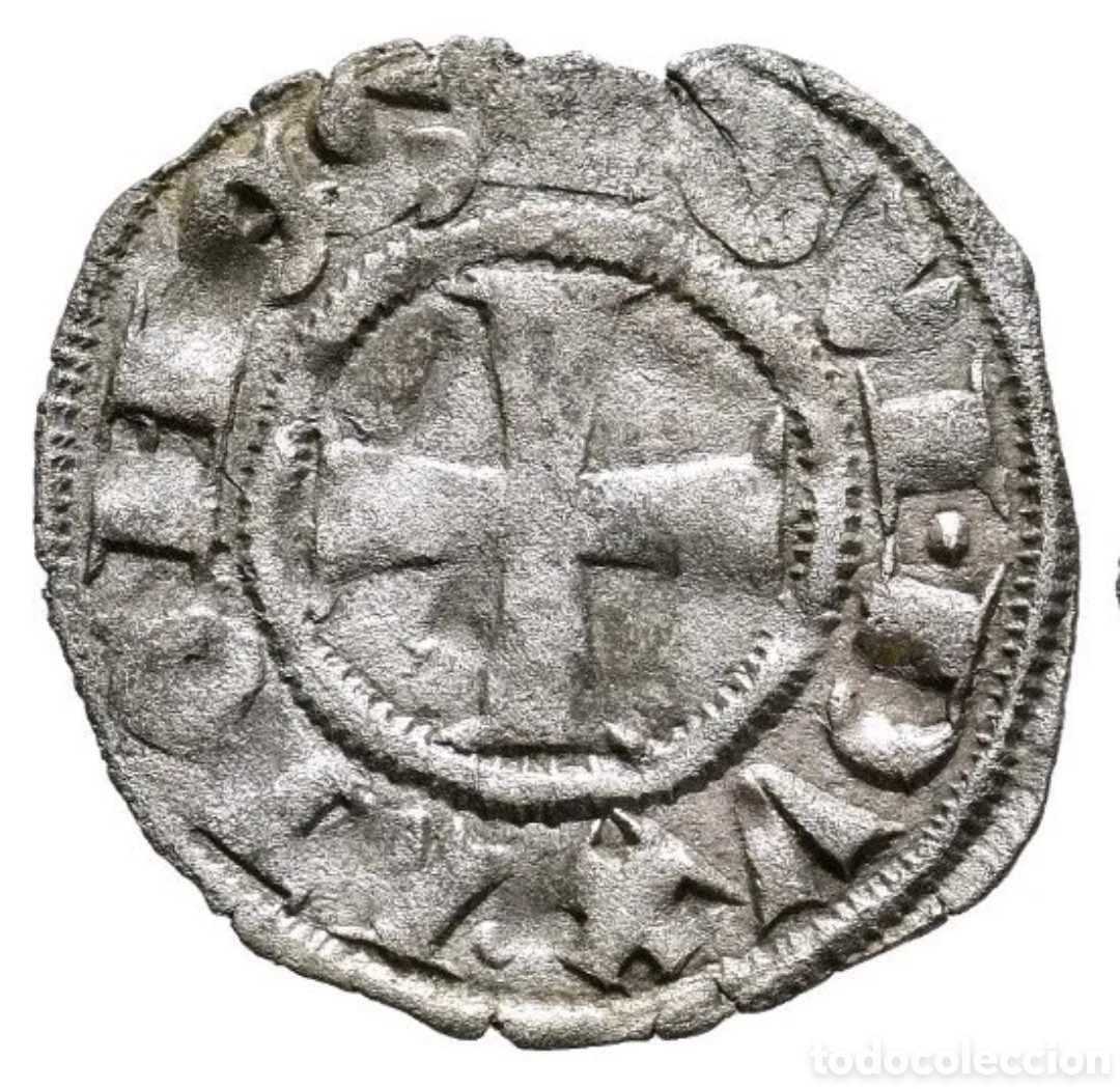 Monedas medievales: Corona Arag&oacute;n. Gran Compa&ntilde;ia Catalana. 1311/90. Dinero. Ducado Atenas. Variante Estrella
